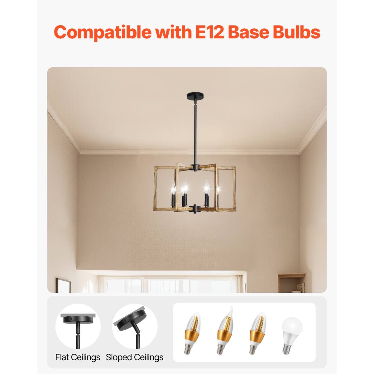 Compatible with E12 Base Bulbs

Flat Ceilings Sloped Ceilings