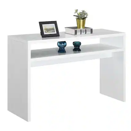 Front. Hivvago - Modern FarmHome White Sofa Table Console Table with Bottom Shelf - White.