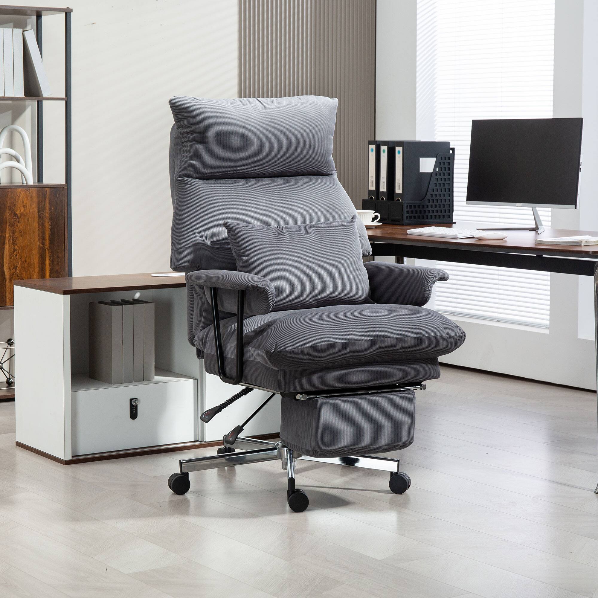 Alt View 1. Homcom - Office Chair with Lumbar Support, Footrest - Gray.