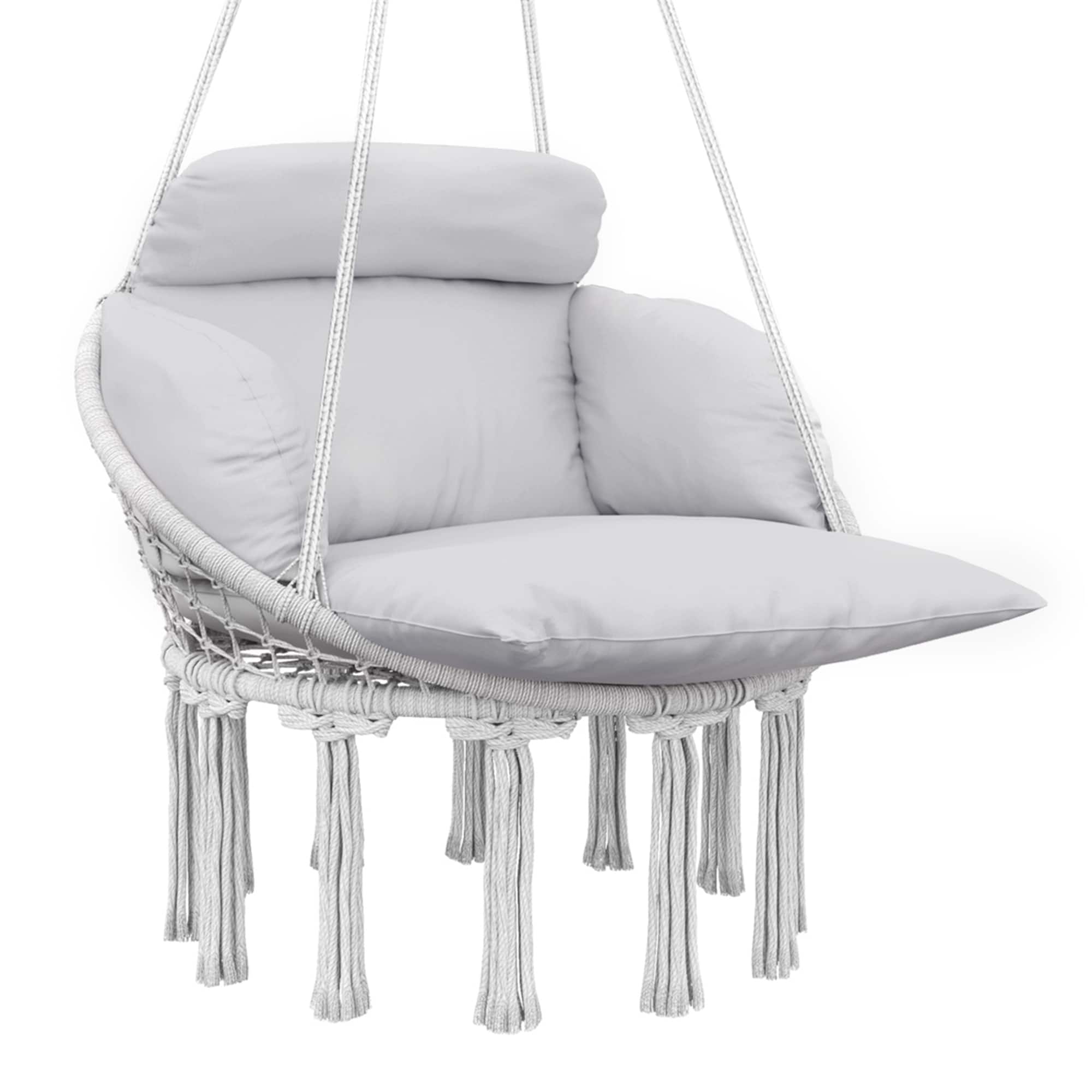 Outsunny - Hammock Swing Chair, Outdoor Hanging Chair with Large Cushion, Cotton Rope Weaving Macrame Swing with Chain - Gray