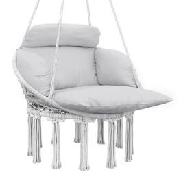 Outsunny - Hammock Swing Chair, Outdoor Hanging Chair with Large Cushion, Cotton Rope Weaving Macrame Swing with Chain - Gray