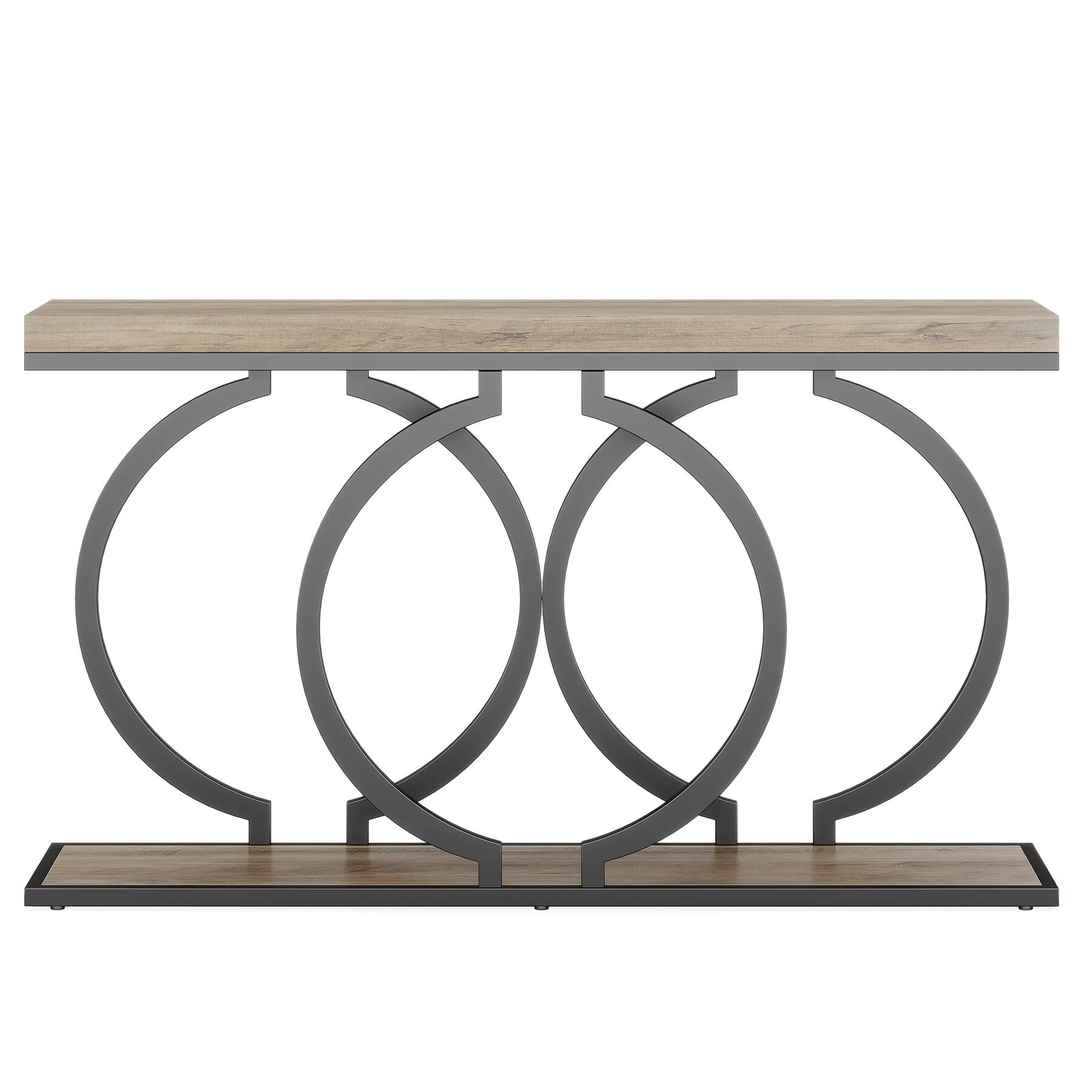 Alt View 1. TinyHomie - Industrial Console Table 55in - Narrow Long Entryway Sofa Table with Geometric Metal Frame and Vintage Grey Wood Top - Grey.