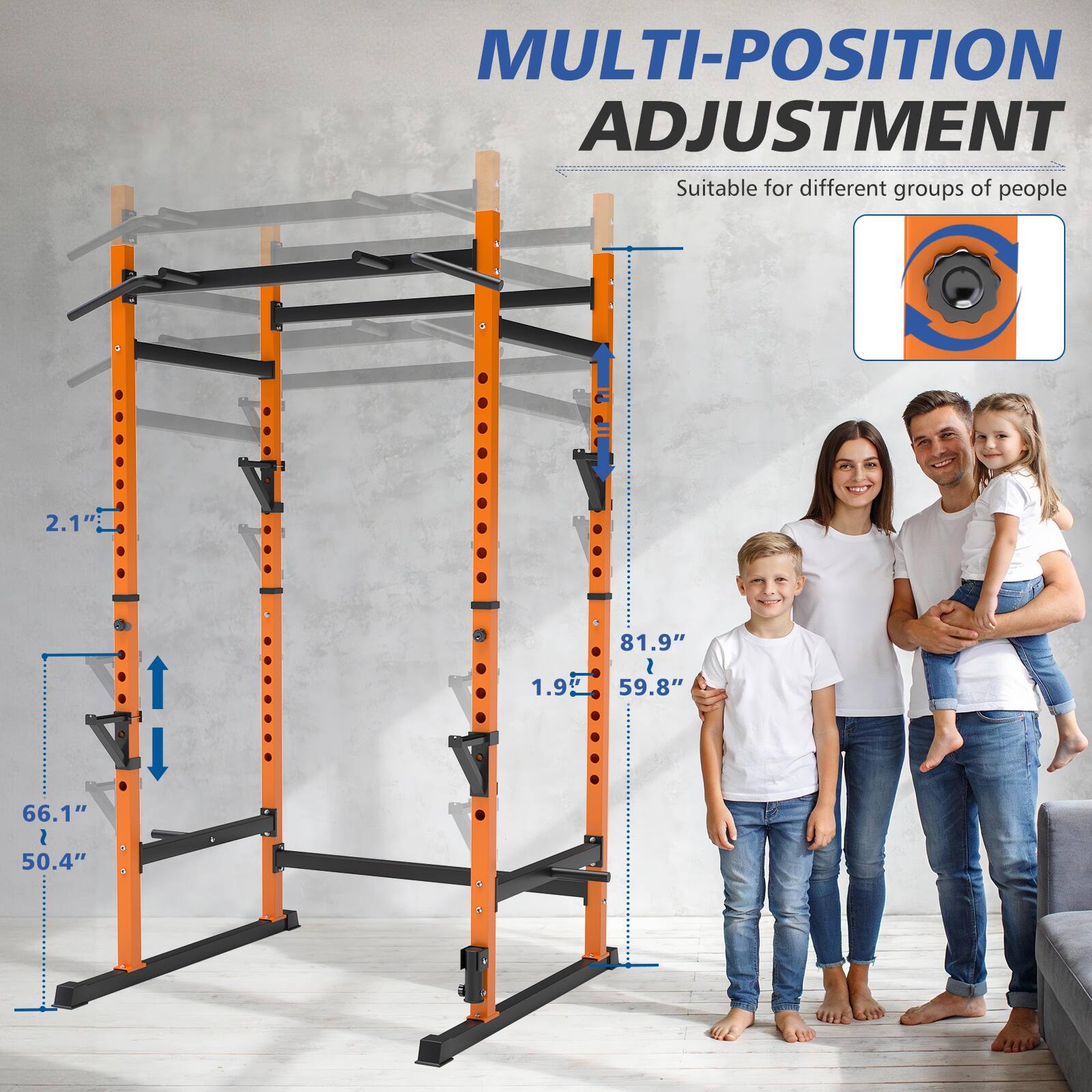 MULTI-POSITION ADJUSTMENT  
Suitable for different groups of people  

2.1"  
1.9"  
81.9" ~ 59.8"  
66.1"  
50.4"
