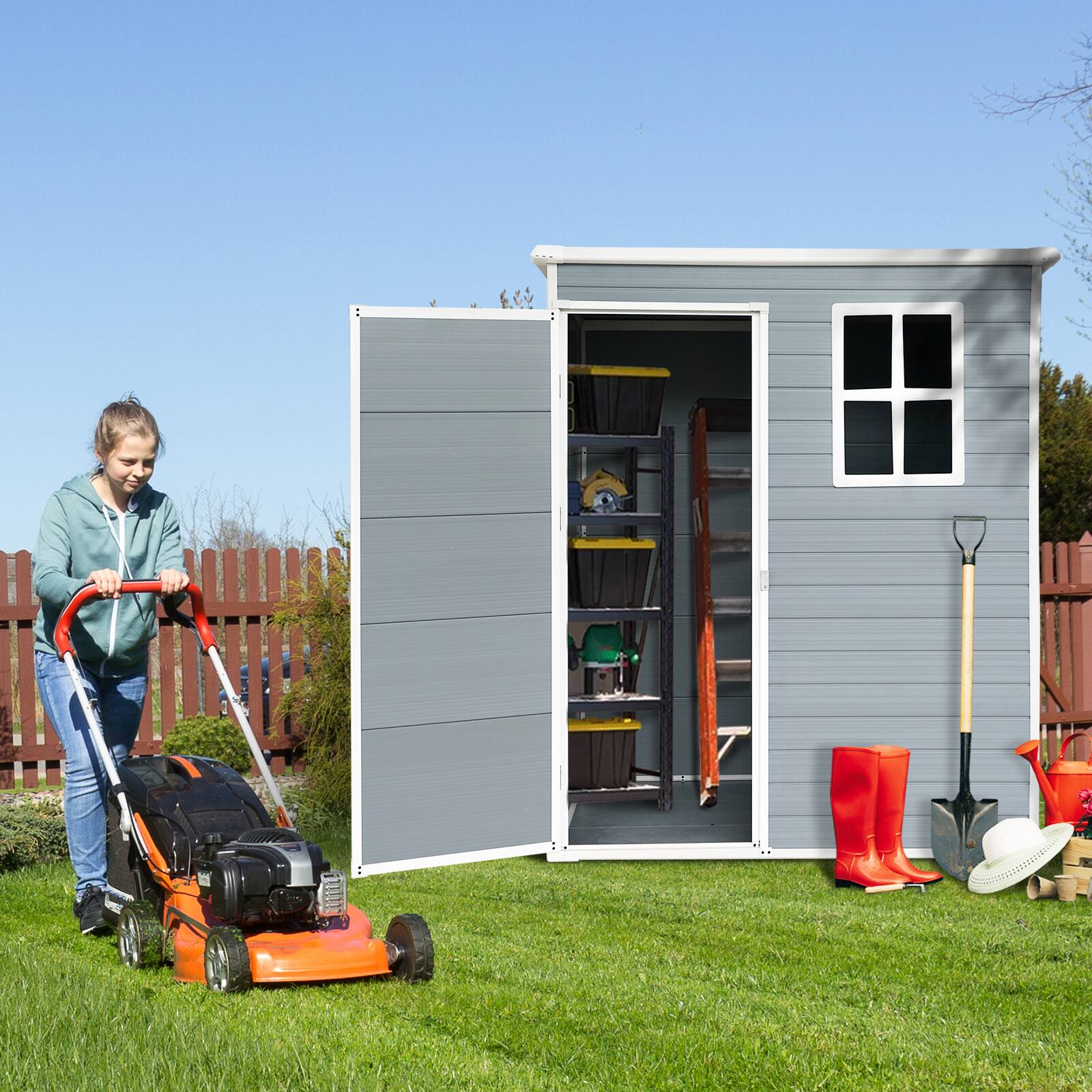 Back. Mondawe - 5x3ft Resin Outdoor Storage Shed - Grey.
