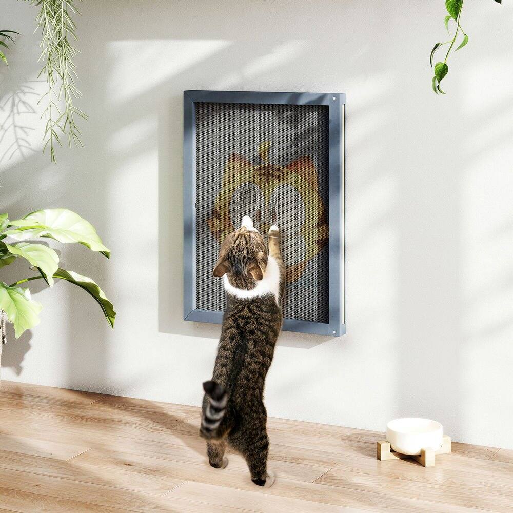 Left. Resenkos - Resenkos Cat Scratching Post With Fun Patterns, 7 Reusable Mats, Pet Activity Center, Gray - Gray.