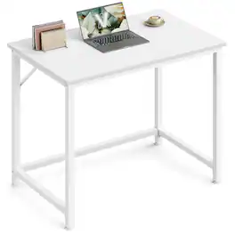 Songmics Home - Computer Desk, Small Office Desk and Workstation, Work Desk for Home Office, Study, Bedroom,Modern Style, Metal Frame - Maple White
