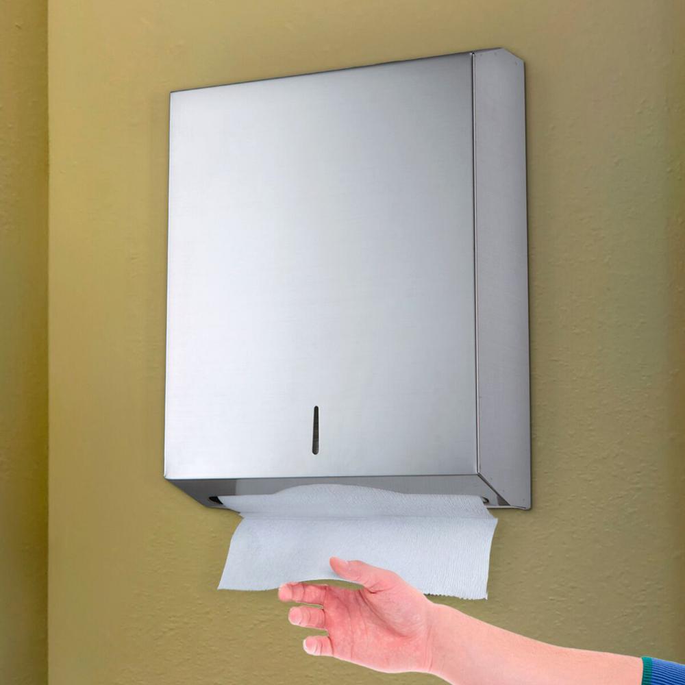Left. Alpine Industries - Paper Towel Holder, Stainless Steel, C-Fold/Multi-Fold, Paper Towel Dispenser - Stainless Steel.