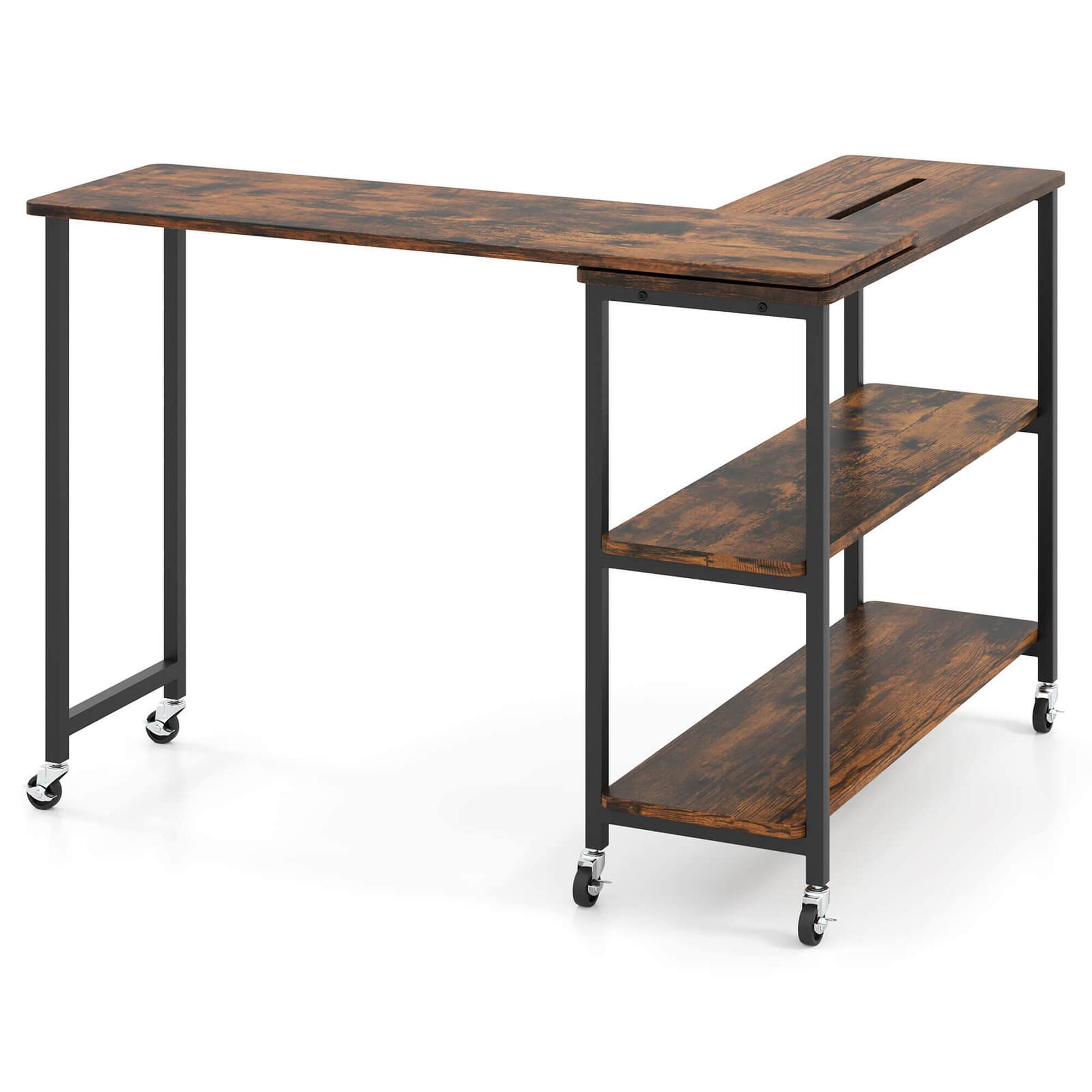 Alt View 9. Costway - Costway Large 360° Free Rotating Sofa Side Table with Wheels Storage Shelf Patented - Rustic Brown.