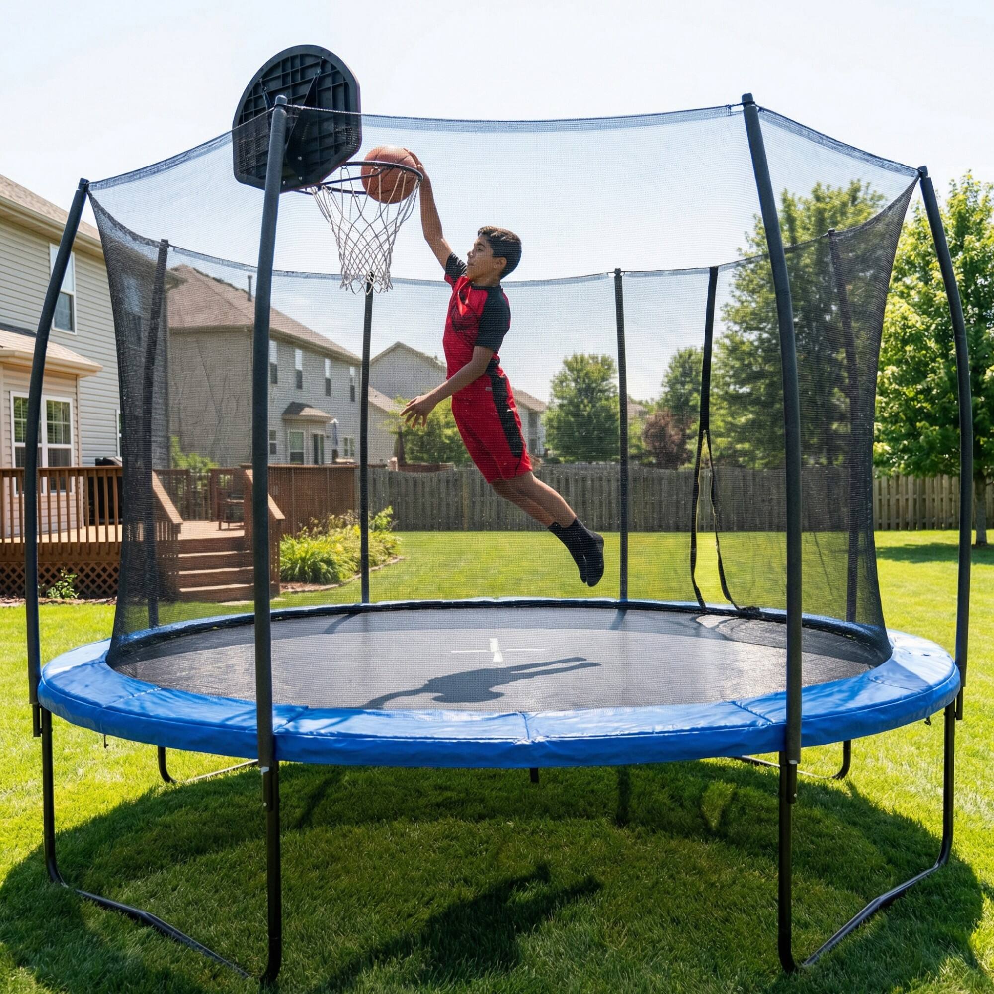 Angle. LOVMOR - Lovmor 14 FT Trampoline with Basketball Hoop and Ladder Recreational Trampoline for Adults.