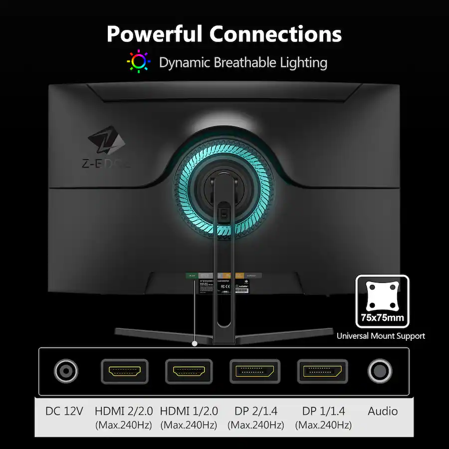 Z Z Edge 32 inch 1080P Full HD 1920 x 1080 240 Hz 1 ms Curved Gaming ...