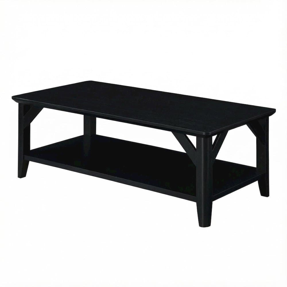 FurniFact - Coffee Table with Shelf and Sturdy Wood Construction for Living Room Use - Black
