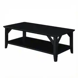 FurniFact - Coffee Table with Shelf and Sturdy Wood Construction for Living Room Use - Black