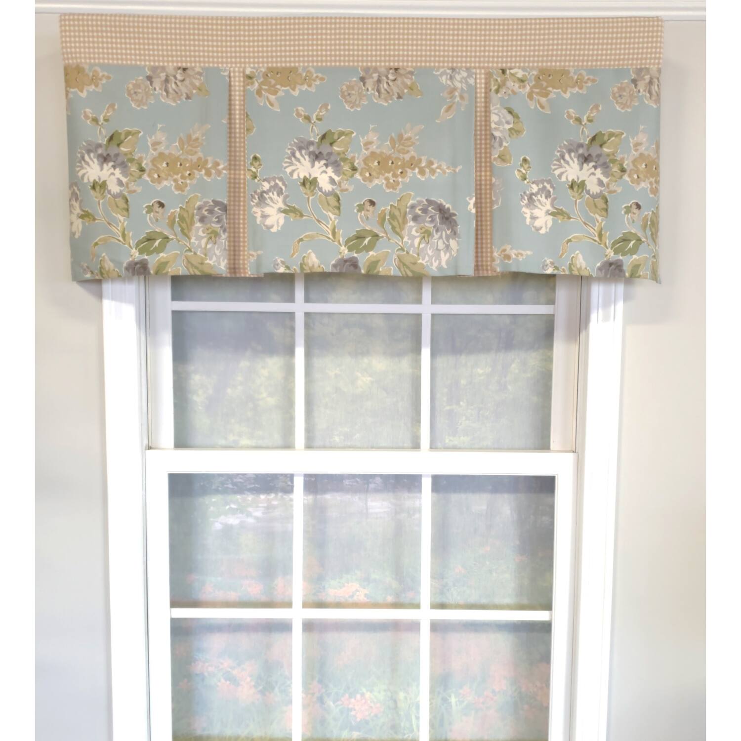 Angle. RLF Home - RLF Home 3" Rod Pocket High Quality Fabric Floral Essence Pleated Valance for Windows 50" x 16" Blue - Blue.