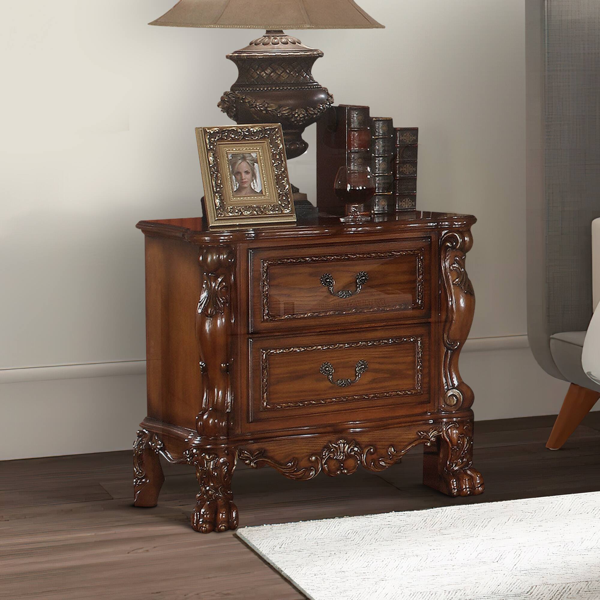 Alt View 4. Manhattan Lane - Wooden Night Stand with Two Drawer In Traditional Style - Brown.