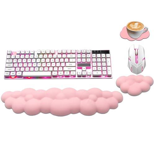 Front. Comfort Essence - Cloud Wrist Rest Pu Leather Memory Foam For Computer And Cute Mouse Gaming Office Typing Pastel Green - Pastel Pink.