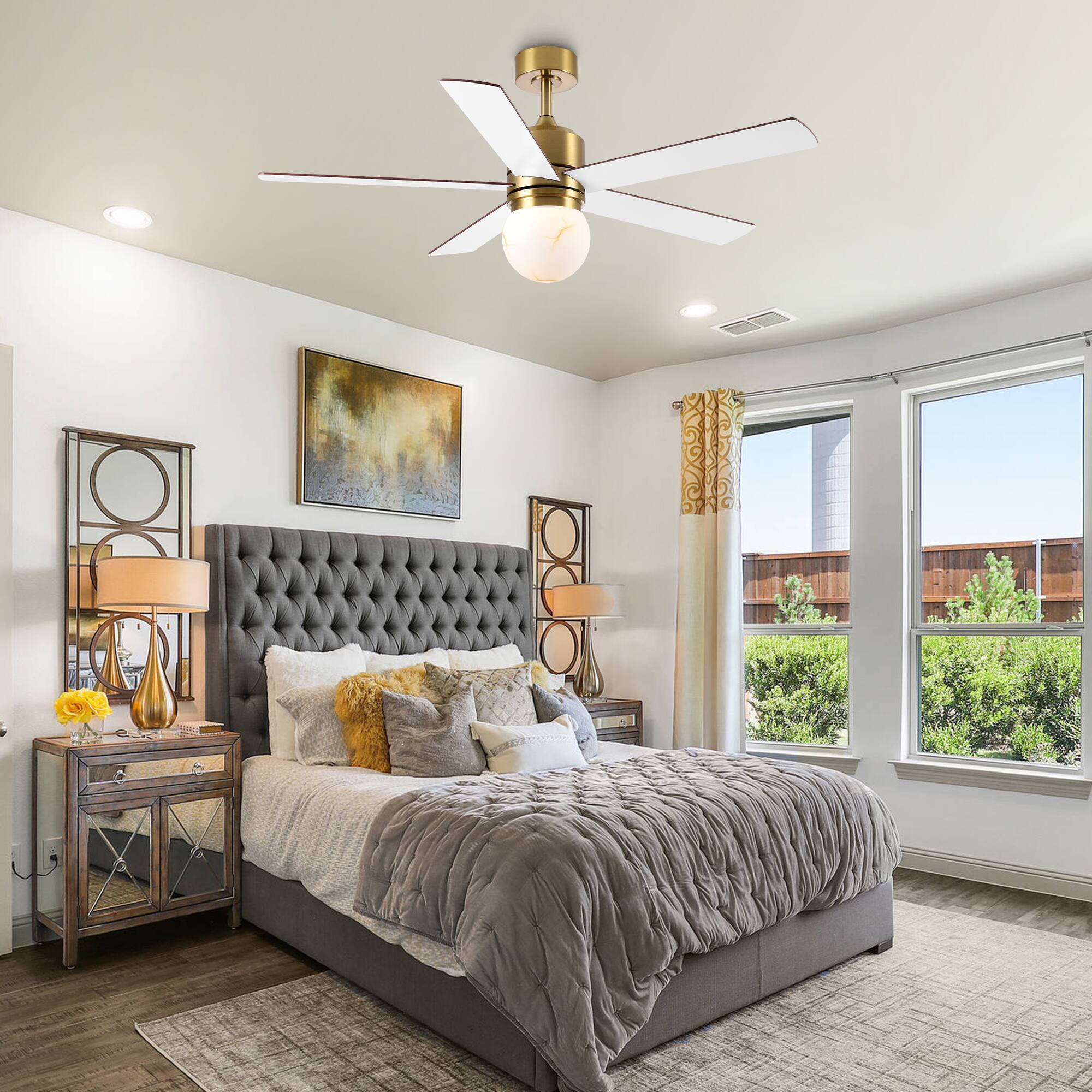 Alt View 2. Parrot Uncle - 52" Gold Ceiling Fan with 3CCT Dimmable LED Light and Remote - Gold.