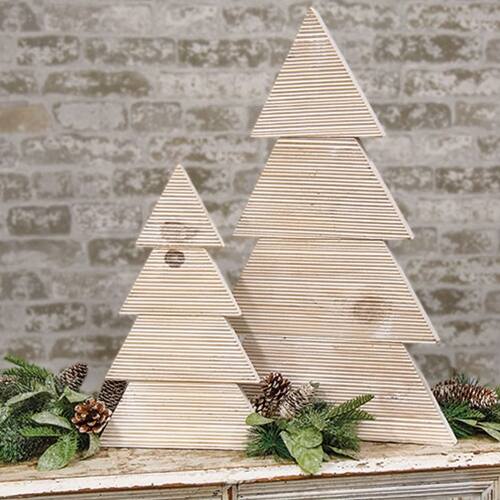 Angle. BreeBe - Distressed White Wood Standing Corrugated Christmas Tree 28" - White.