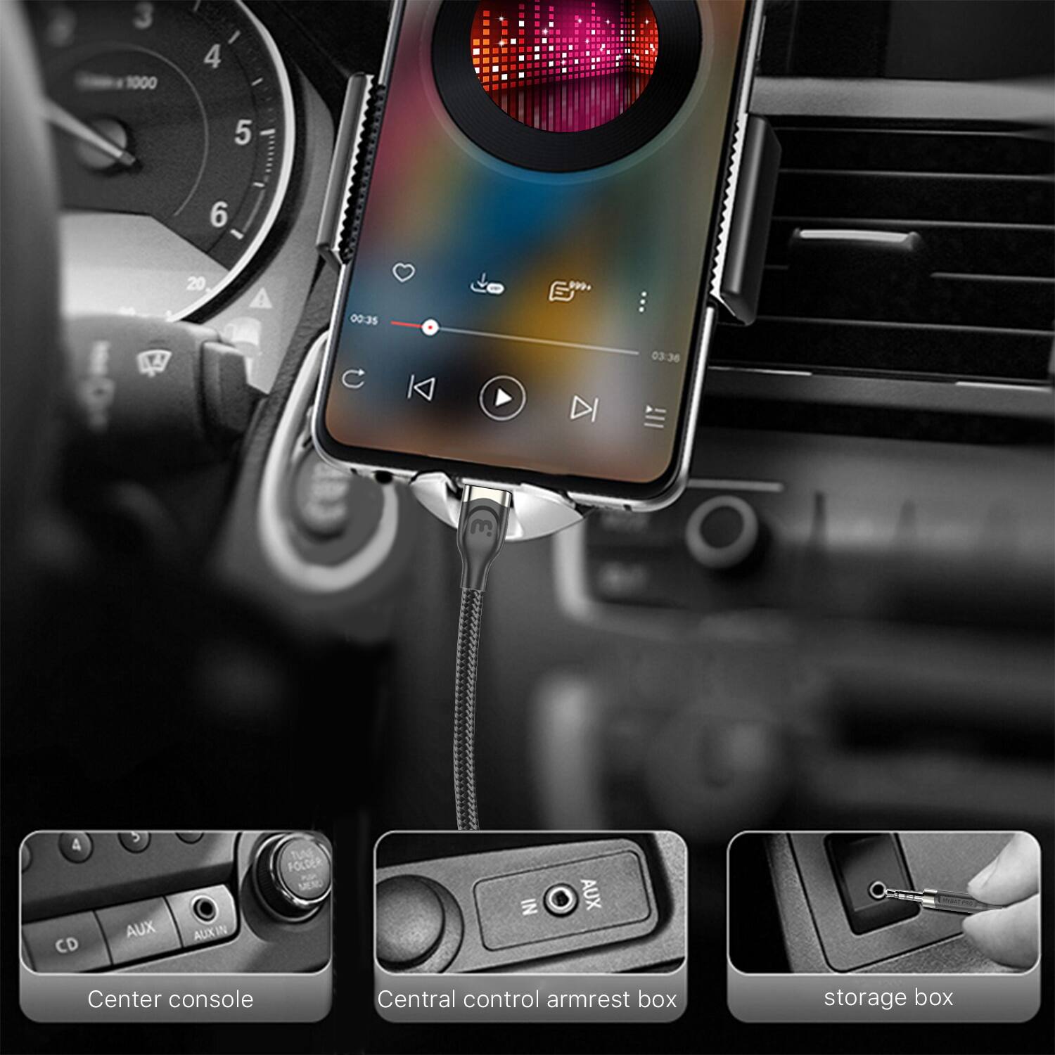 3 1000 4 5 6 20 A 0035 09 ... C K DI 03:38 4 CD AUX AUXIN TUME FOLDER SEENC IN AUX

Center console
Central control armrest box
storage box