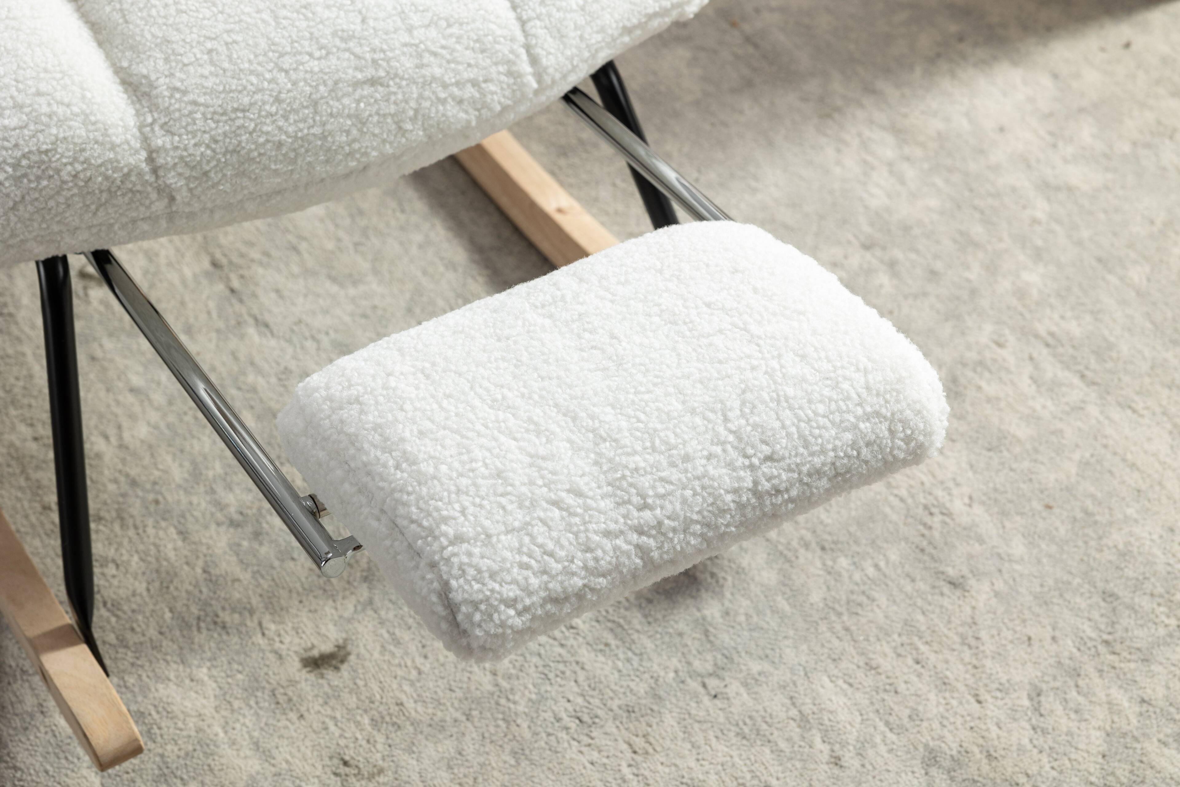 Alt View 6. GOODSILO - Rocking Chair with Adjustable Footrest & Side Pocket - Comfortable Teddy Fabric Accent Chair for Nursery, Living Room - Ivory.