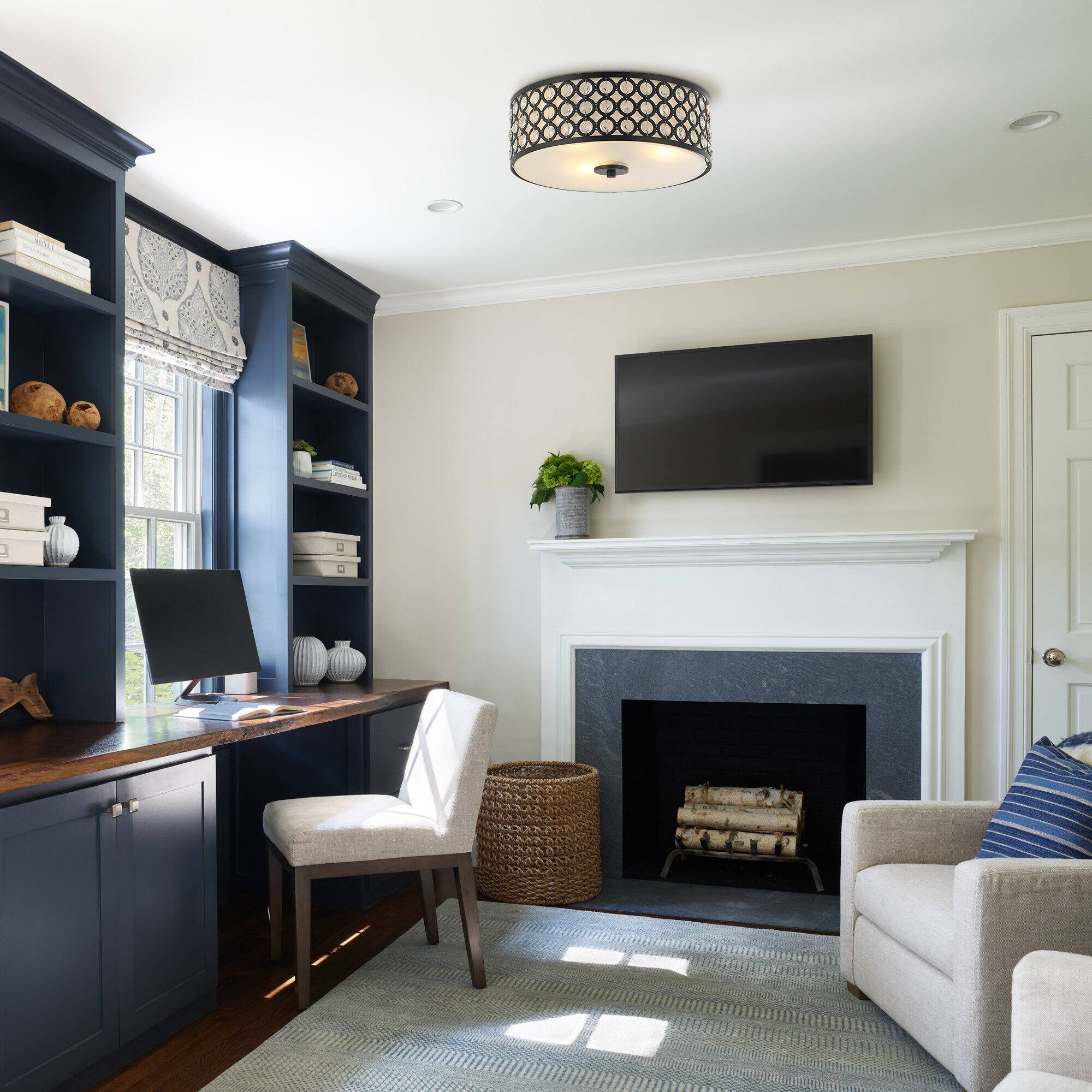 Left. Parrot Uncle - Modern Black Crystal 3-Light Flush Mount Ceiling Light - Brown.