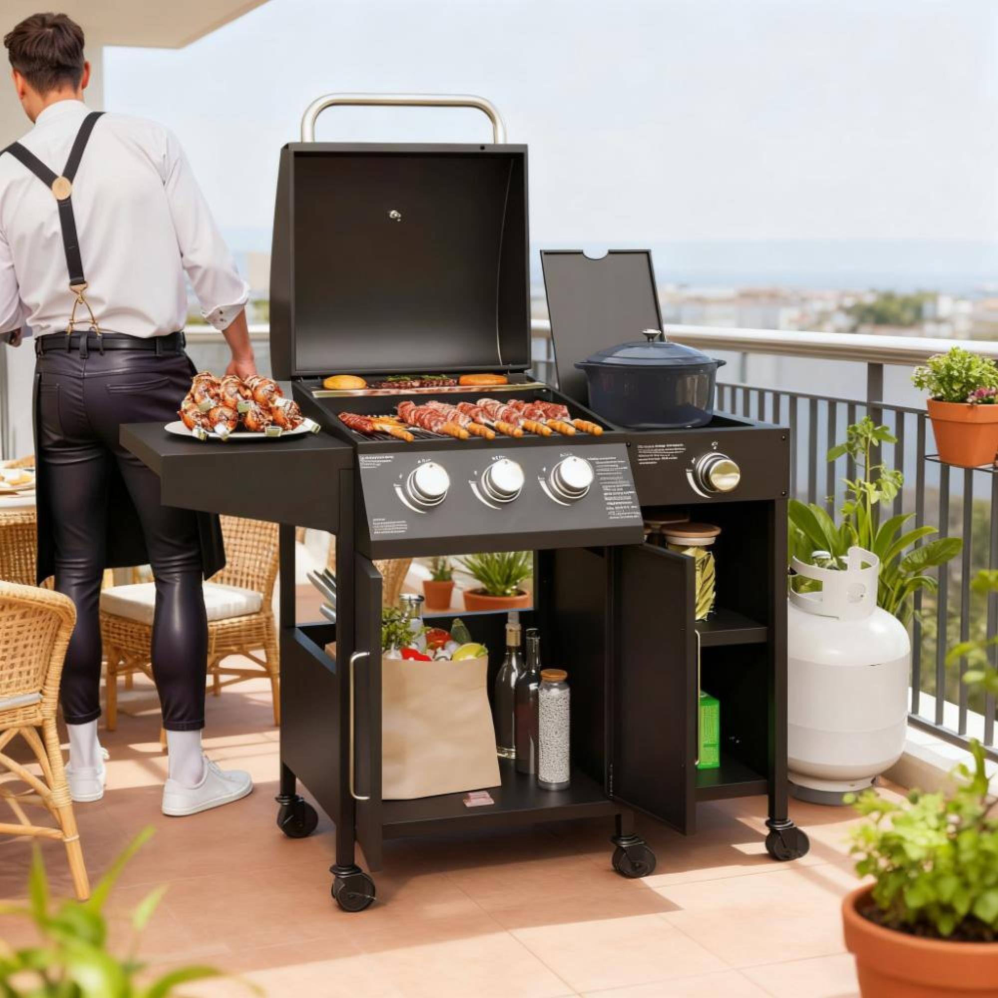 Alt View 5. GOODSILO - Premium Outdoor Gas Grill with Side Burner and Foldable Side Tables for Versatile Cooking and Convenient Storage - Black.