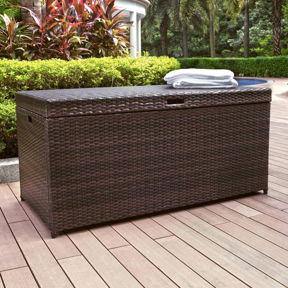 Back. Crosley Furniture - Palm Harbor Wicker Outdoor Storage Box - Brown.