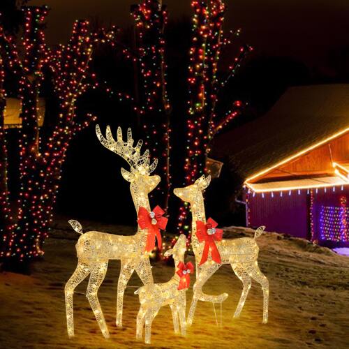 Alt View 9. Winado - 3PCS Christmas Reindeer Family 4FT Set with Lights, Plastic Decorative Knot for Indoor Outdoor Holiday Party Decorations - Golden.