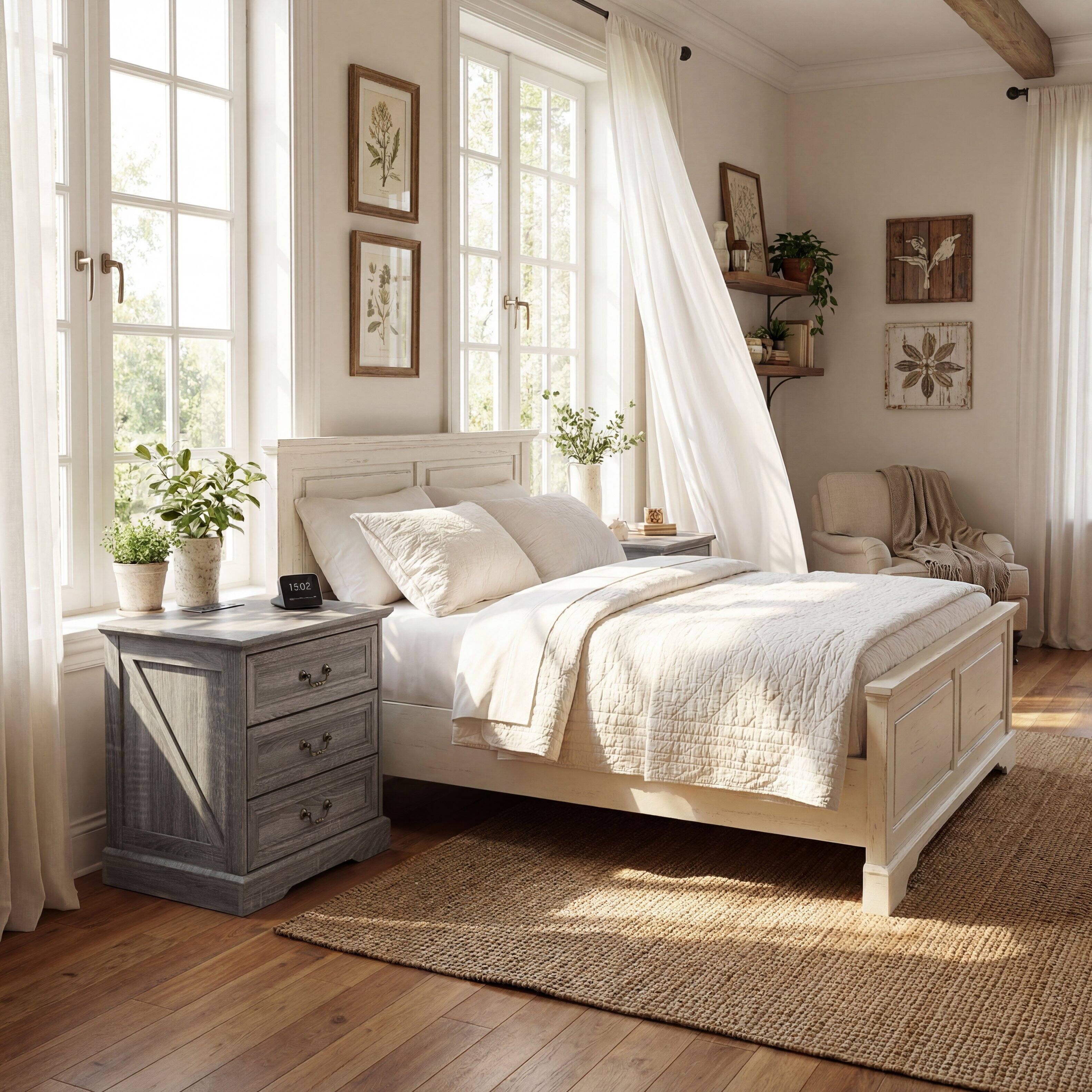 Alt View 6. Famapy - Farmhouse 3-Drawer Nightstand with AC & USB Charging Station, Rustic Wooden Bedside Table Storage Cabinet for Bedroom - Gray.