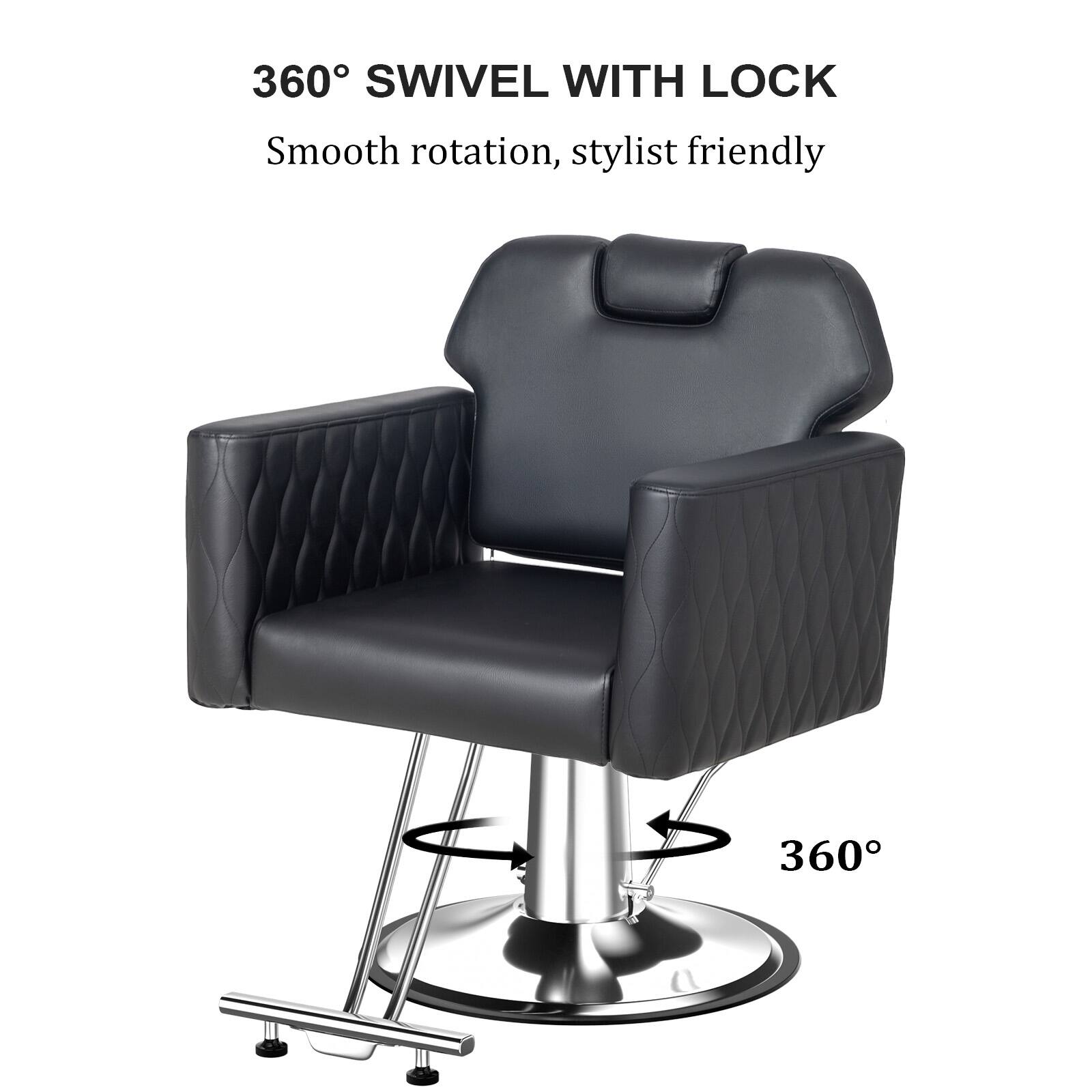 360° SWIVEL WITH LOCK  
Smooth rotation, stylist friendly