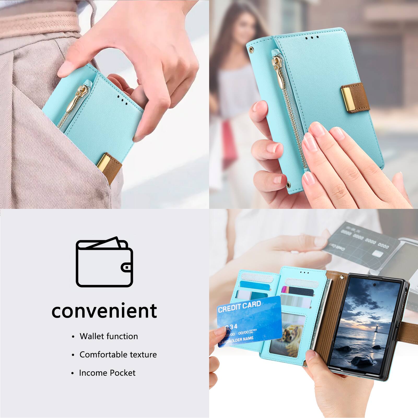 0000 0000 Credit 0000

convenient Wallet function Comfortable texture

CREDIT CARD 34 03/00 DO 00 CARDHOLDER NAME

Income Pocket