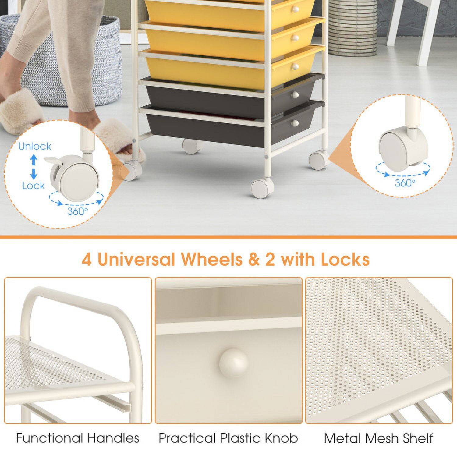 Unlock Lock 360° 360° 4 Universal Wheels & 2 with Locks Functional Handles Practical Plastic Knob Metal Mesh Shelf