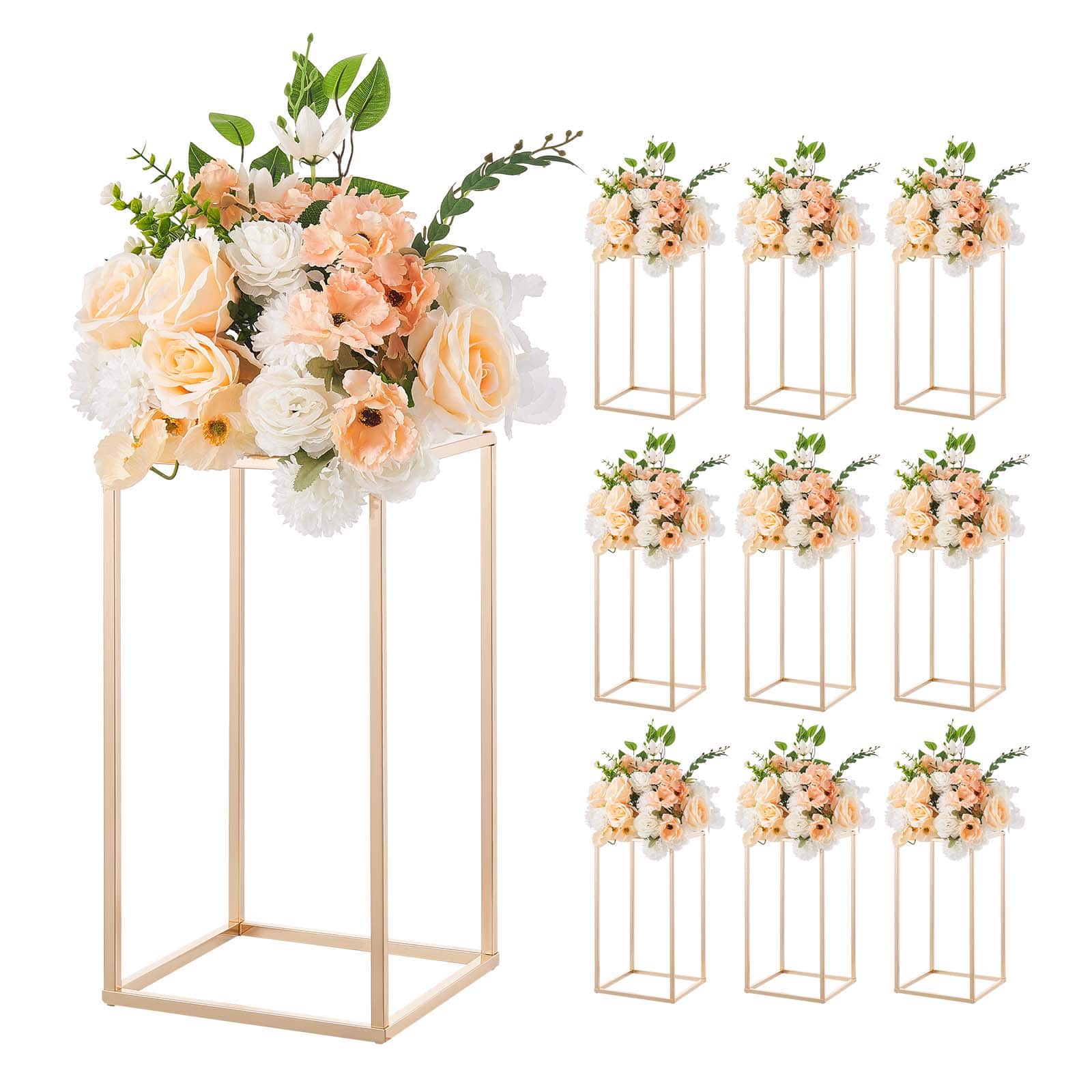 VEVOR - Wedding Flower Stand, 10PCS 15.75-inch Column Flower Stand, Floral Stands with Acrylic Laminate, Gold Rectangular Floral - Golden Gold