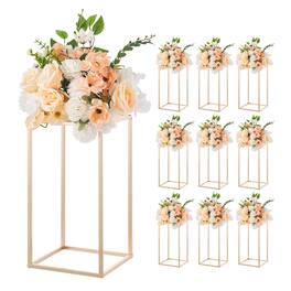 VEVOR - Wedding Flower Stand, 10PCS 15.75-inch Column Flower Stand, Floral Stands with Acrylic Laminate, Gold Rectangular Floral - Golden Gold
