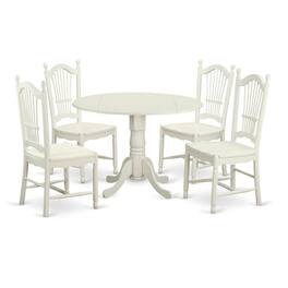 East West Furniture - 5 PC Table and Chairs set for 4-Dinette Table and 4 Dining Chairs - Linen White