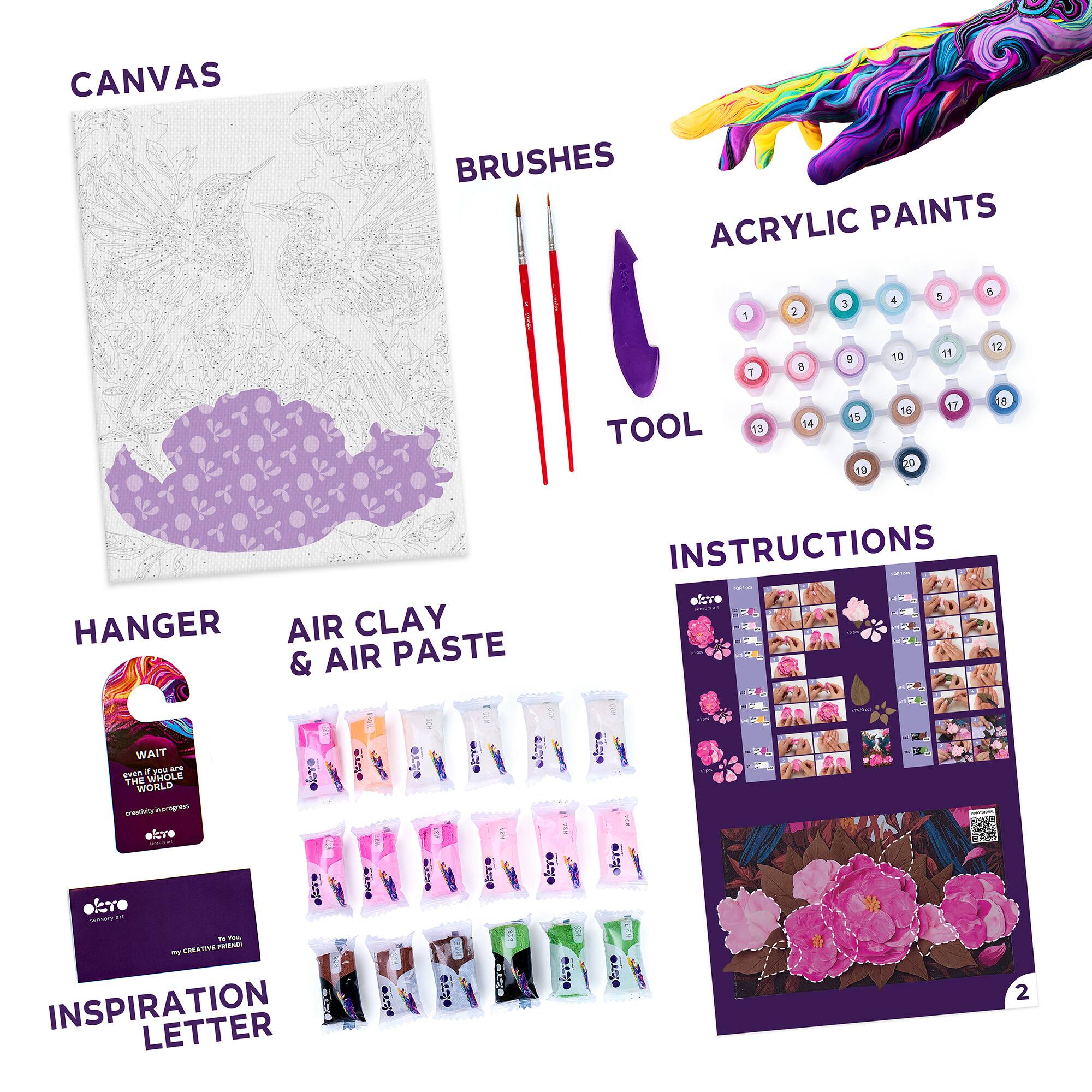CANVAS  
BRUSHES  
ACRYLIC PAINTS  
TOOL  
HANGER  
AIR CLAY & AIR PASTE  
INSTRUCTIONS  
INSPIRATION LETTER