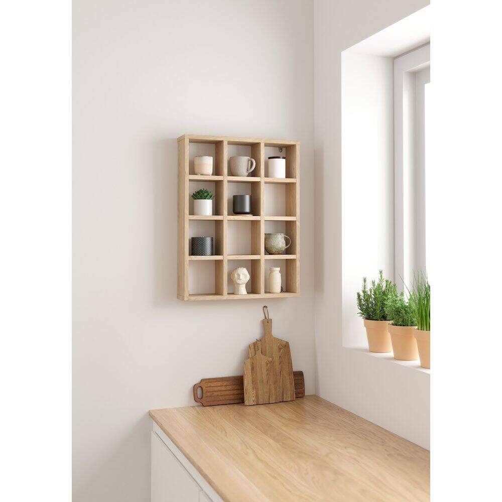 Angle. Tvilum - Hyper 12 Cubby Wall Unit, Jackson Hickory - Brown.