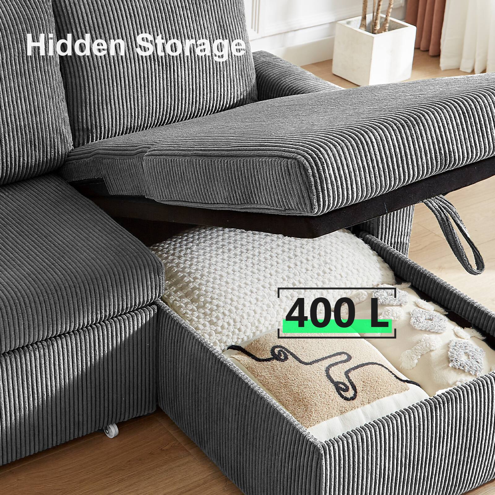 Hidden Storage  
400 L