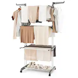 Costway - clothes drying rack collapsible clothing drying rack 4-tier collapsible laundry rack stand - Gray