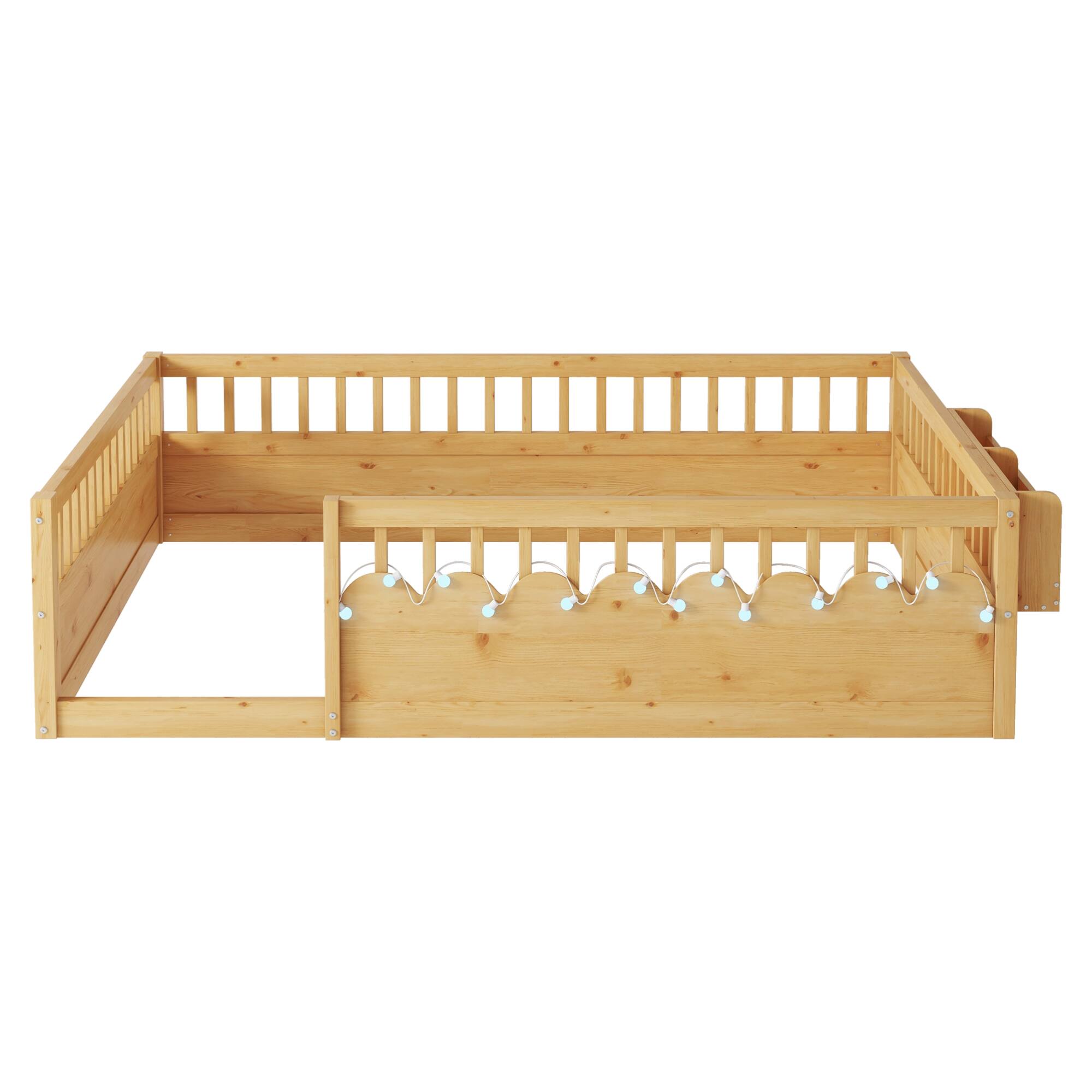Alt View 6. GOODSILO - Full Size Low Profile Children's Floor Bed Frame Integrated LED Lighting and Convenient Storage Shelf - Natural.