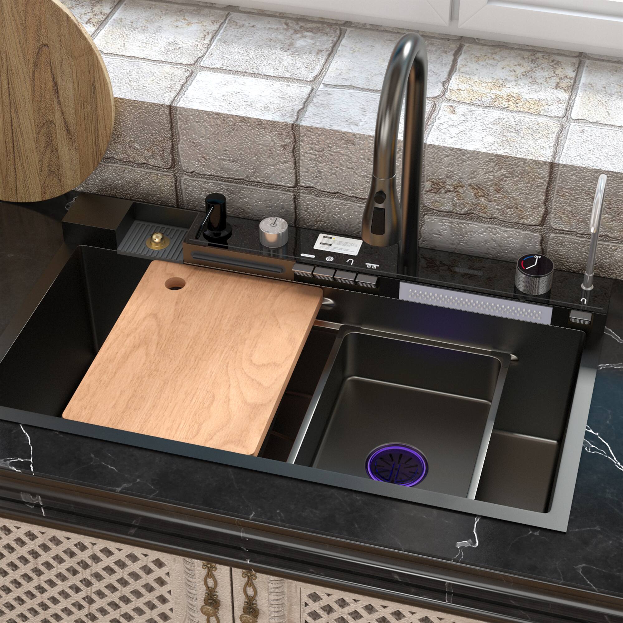 Alt View 8. Famapy - Workstation Kitchen Sink with Digital Display, Drop-in Single Bowl Sink with Faucet & Accessories - Black.