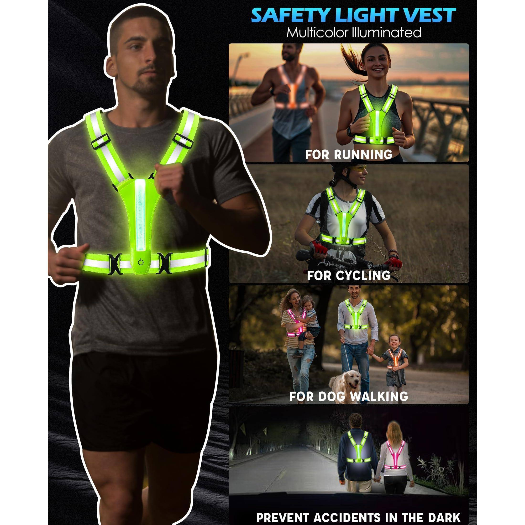 SAFETY LIGHT VEST  
Multicolor Illuminated  

FOR RUNNING  
FOR CYCLING  
FOR DOG WALKING  

PREVENT ACCIDENTS IN THE DARK