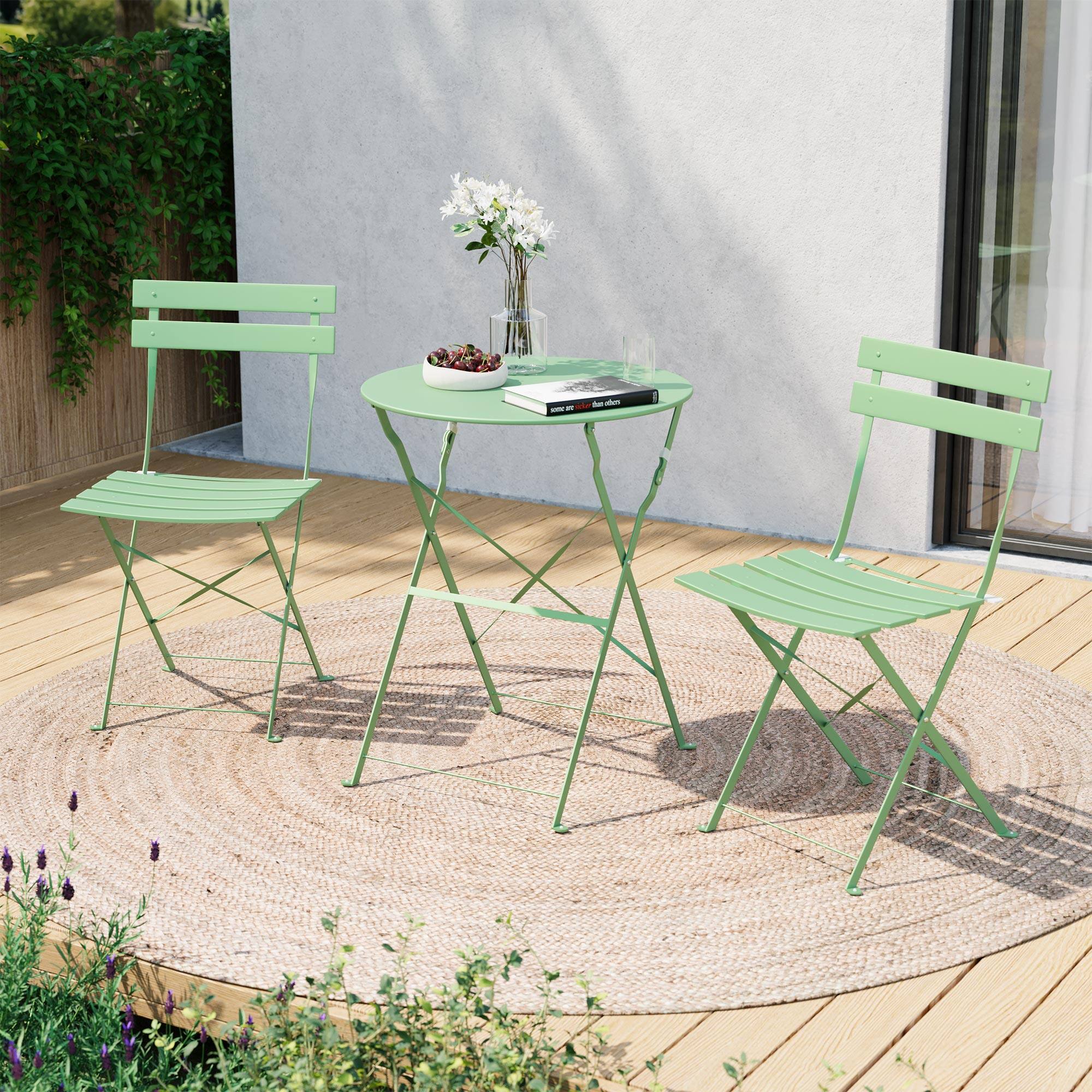 Left. Yardgrace - 3-Piece Folding Bistro Set Outdoor/Indoor Conversation Set for Patio - Green.