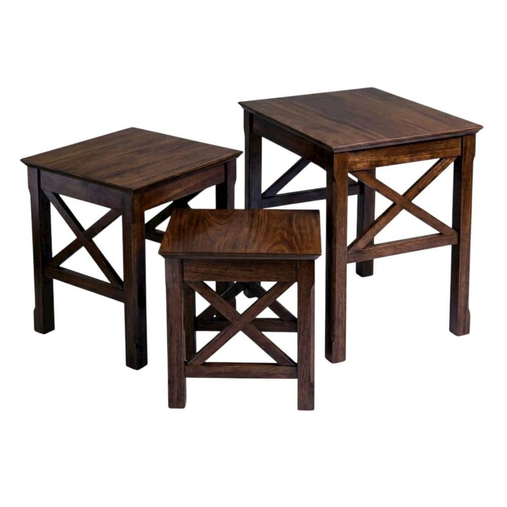 FurniFact - Solid Wood 3 Piece Nesting Tables Set With Stackable Design In Finish - Cappuccino price history on PriceWatchPro