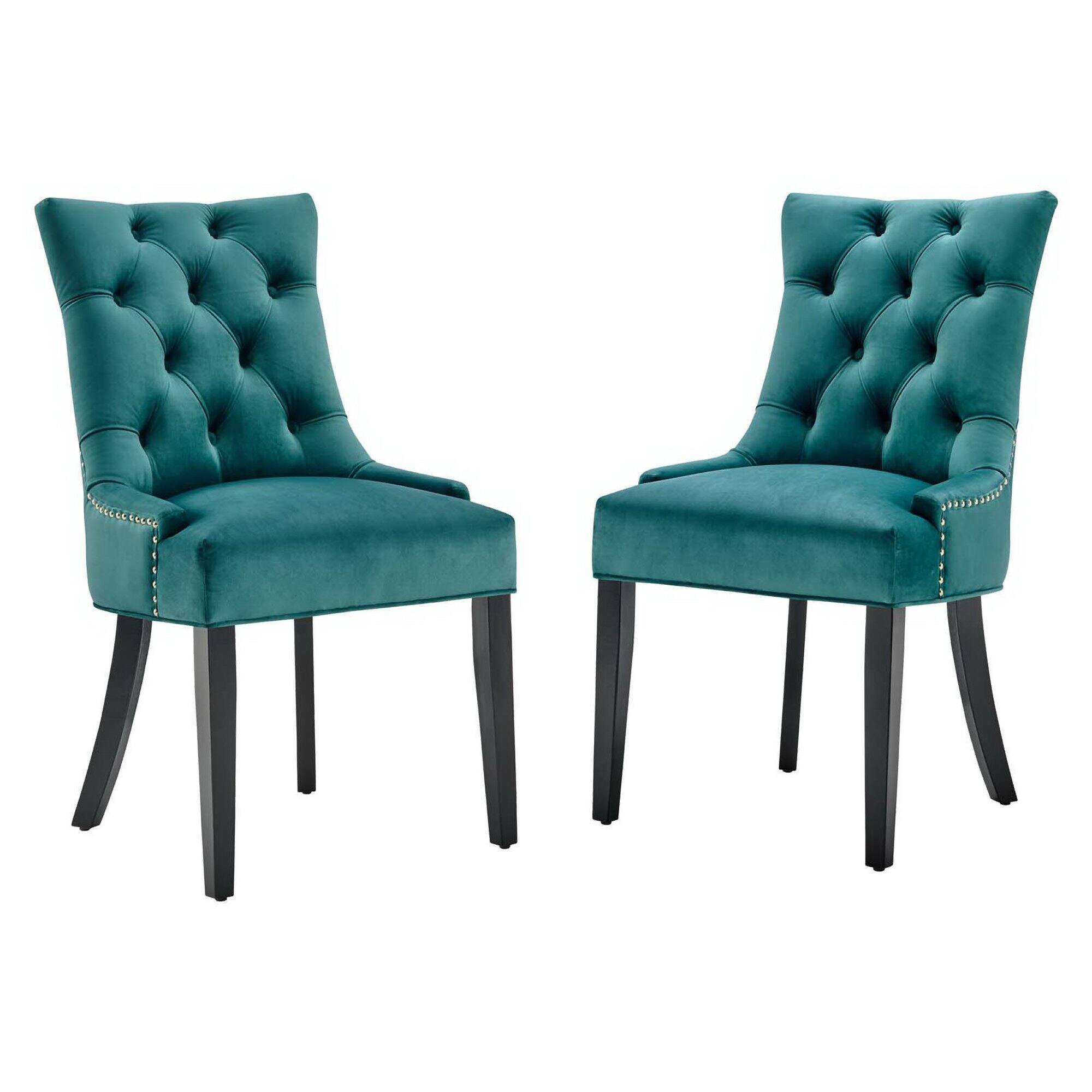 Angle. Modway - Regent Tufted Performance Velvet Dining Side Chairs Set of 2 by Modway - Teal.