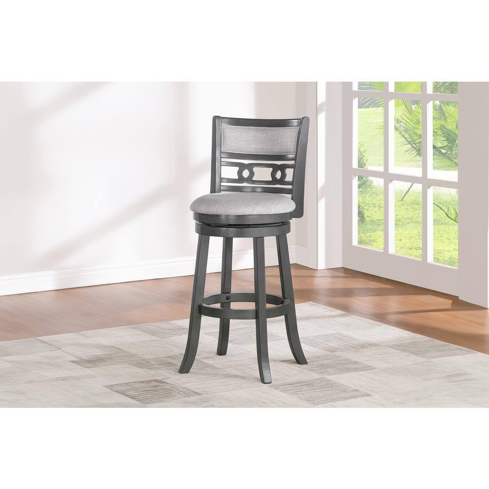Front. New Classic Furniture - Gia 29" Solid Wood Swivel Bar Stool with Fabric Seat in Gray - Gray.
