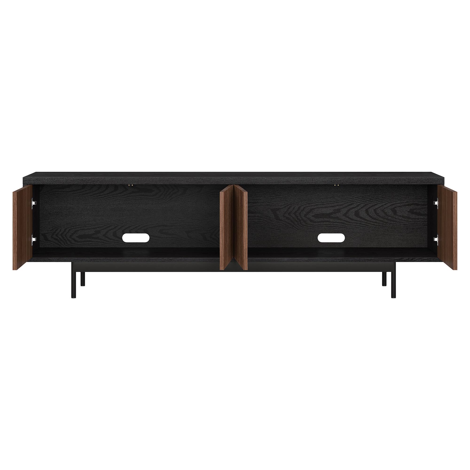 Alt View 1. Hudson&Canal - Whitman Rectangular Fluted TV Stand for TV's up to 75" in Black Grain/Satin Walnut - Black Grain/Satin Walnut.