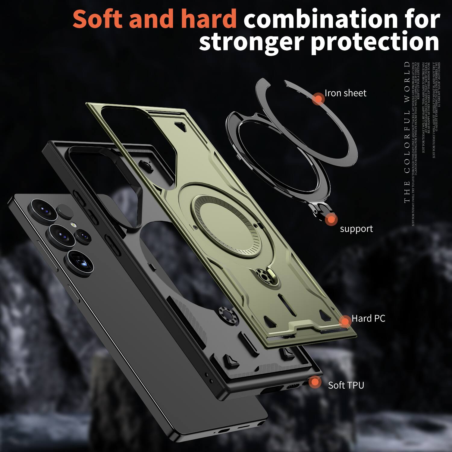 Soft and hard combination for stronger protection

Iron sheet

support

Hard PC

Soft TPU