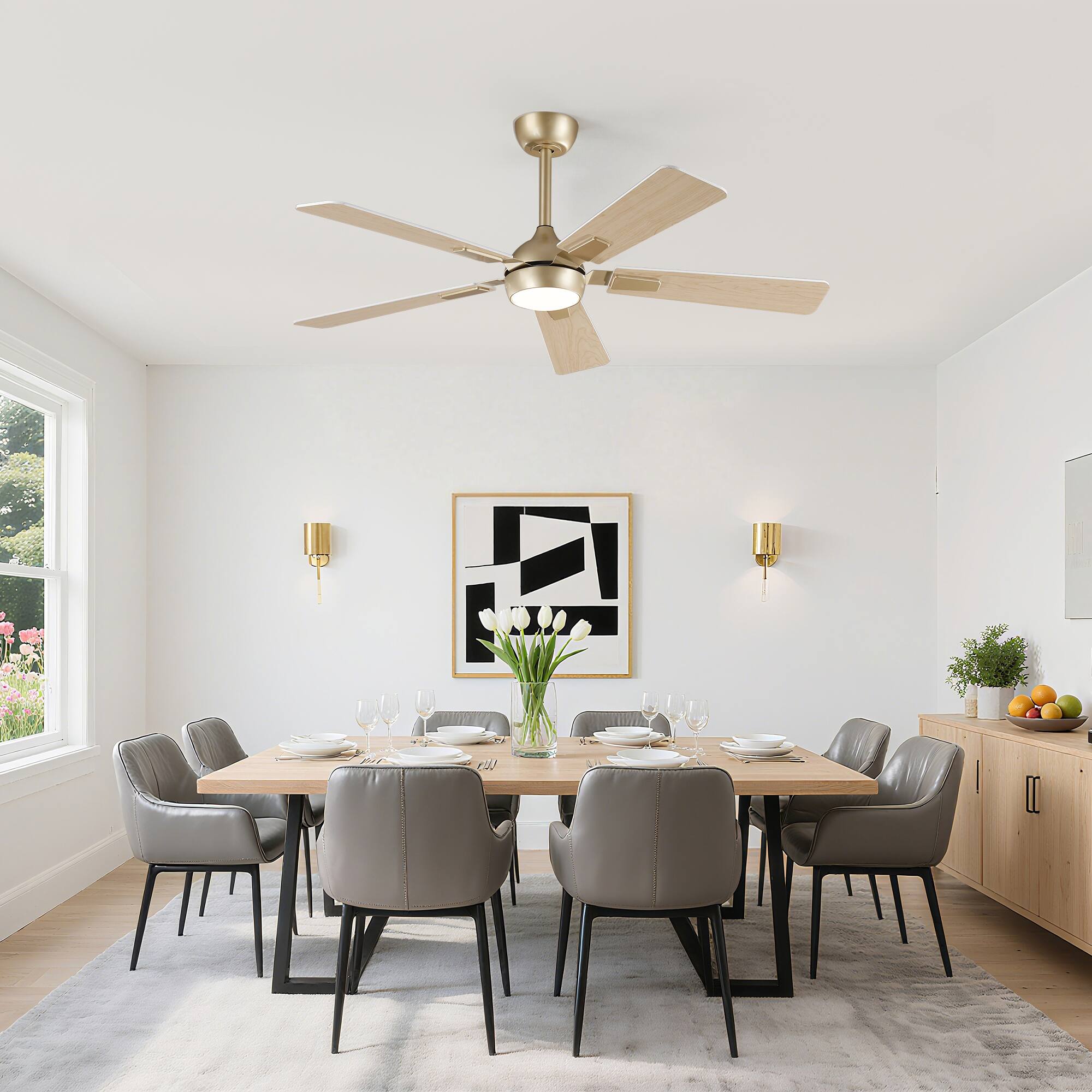 Left. Vaczon - Vaczon 52" Modern Smart Gold Ceiling Fan with LED Light and Remote, APP Control - Gold.