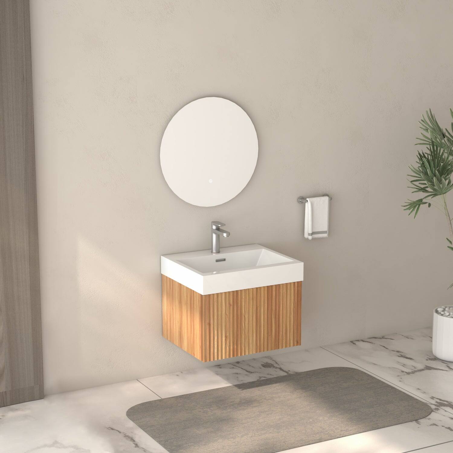 Alt View 3. Boyel Living - 24 in Wall-Mounted Bathroom Vanity with Integrated Basin Plywood Cabinet Minimalist Floating Acacia Finish - Acacia.