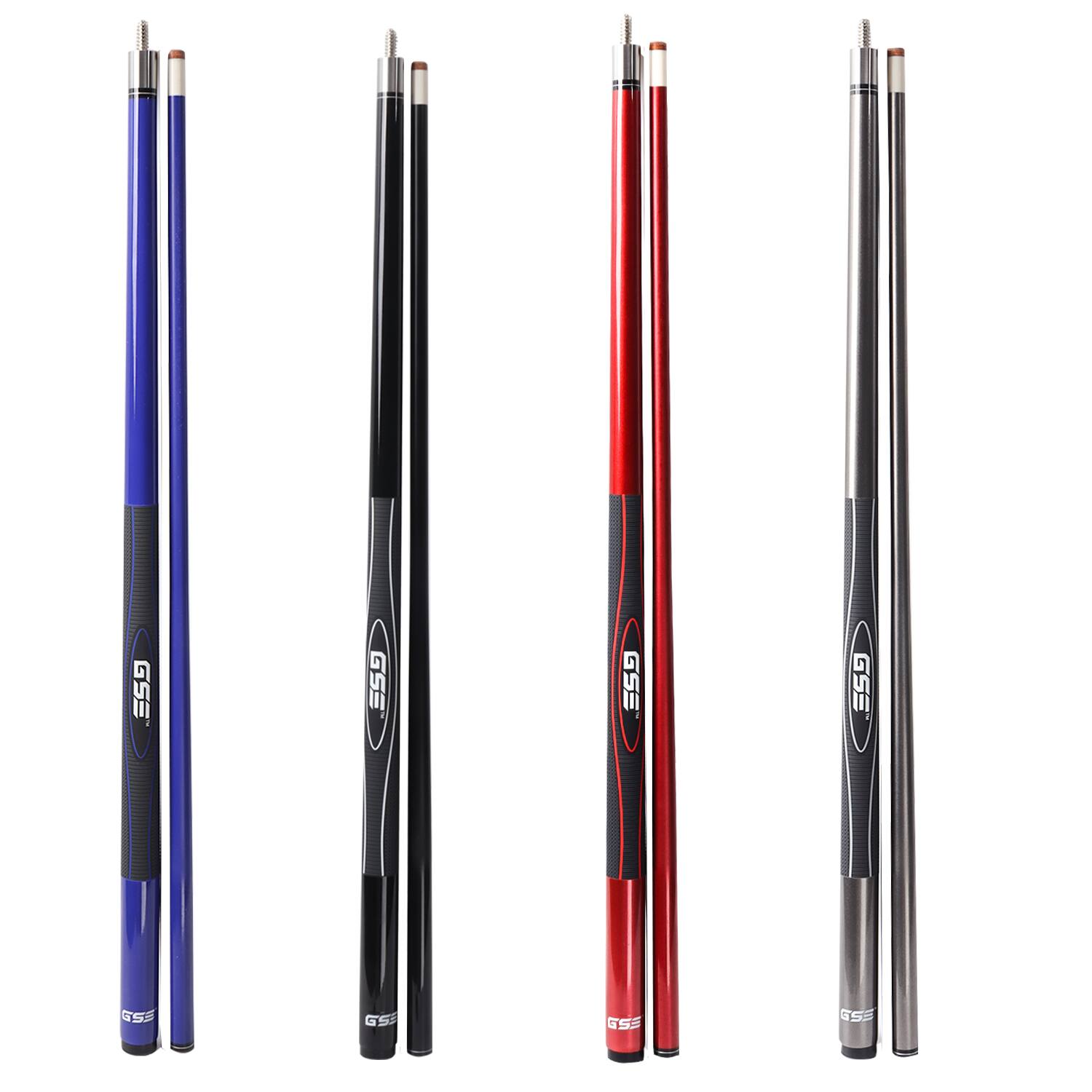 GSE Games & Sports Expert - Set of 4 Slick Fiberglass Graphite Composite Billiard Pool Cue Stick - 18/19/20/21oz Each - Black，Blue，Red，Grey